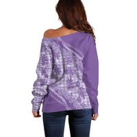 Hawaii Breadfruit Palaka Off Shoulder Sweater Poni Maile Lei LT9 - Polynesian Pride