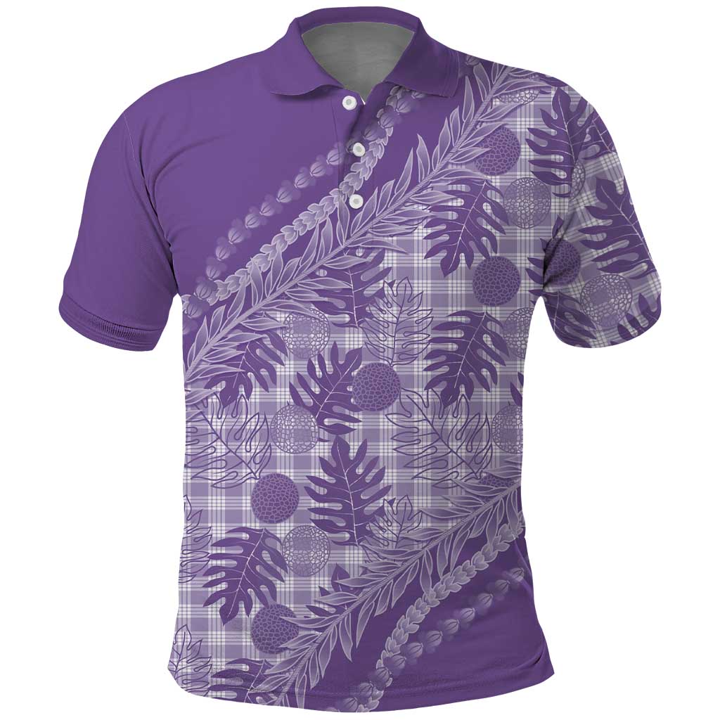 Hawaii Breadfruit Palaka Polo Shirt Poni Maile Lei LT9 Purple - Polynesian Pride