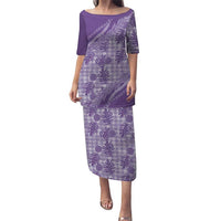 Hawaii Breadfruit Palaka Puletasi Poni Maile Lei LT9 Long Dress Purple - Polynesian Pride