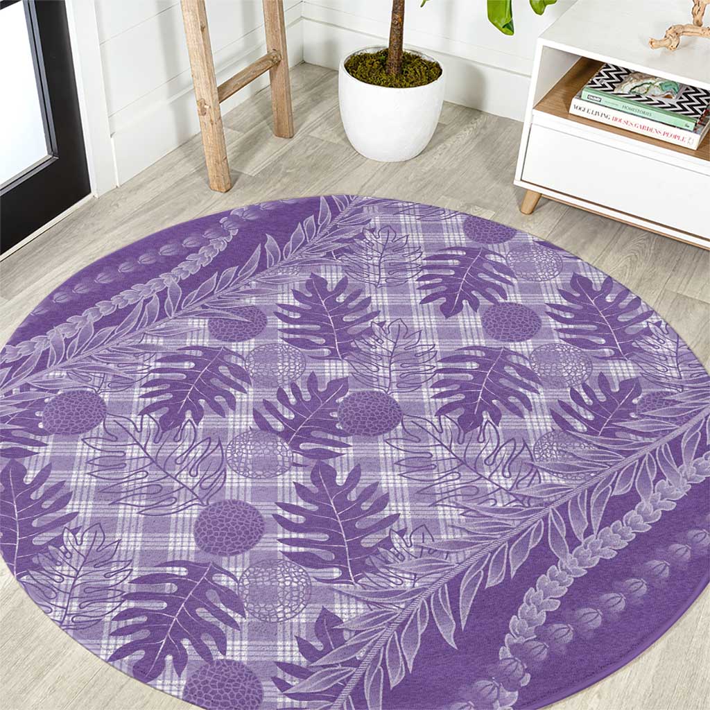 Hawaii Breadfruit Palaka Round Carpet Poni Maile Lei LT9 Purple - Polynesian Pride