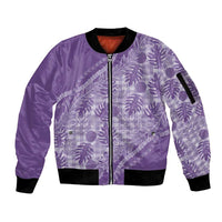 Hawaii Breadfruit Palaka Sleeve Zip Bomber Jacket Poni Maile Lei LT9 Unisex Purple - Polynesian Pride