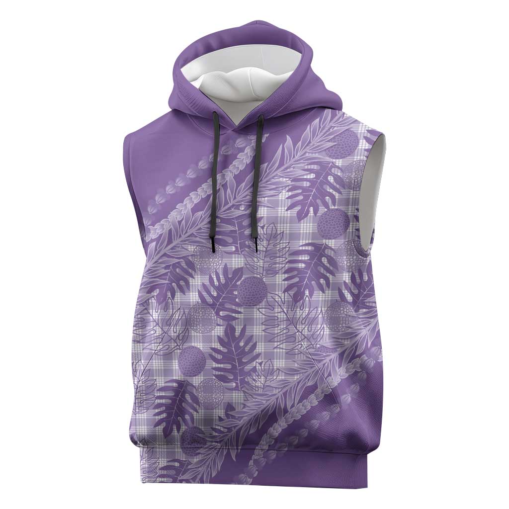 Hawaii Breadfruit Palaka Sleeveless Hoodie Poni Maile Lei LT9 Purple - Polynesian Pride