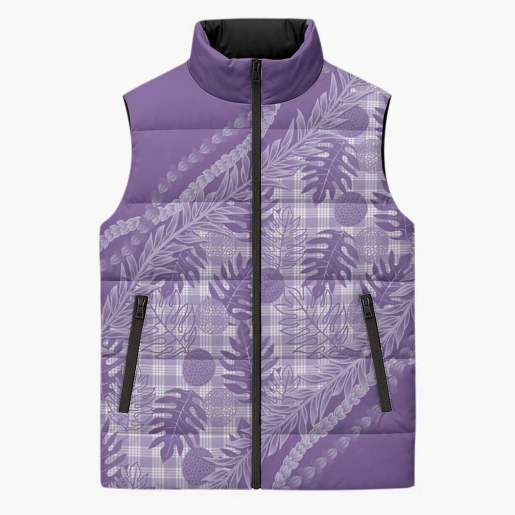 Hawaii Breadfruit Palaka Sleeveless Puffer Jacket Poni Maile Lei LT9 Unisex Purple - Polynesian Pride