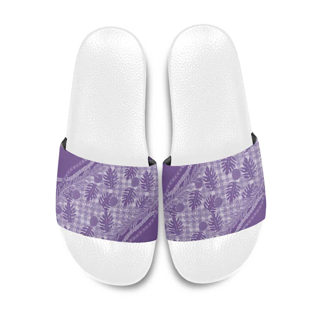 Hawaii Breadfruit Palaka Slide Sandals Poni Maile Lei LT9 Purple - Polynesian Pride