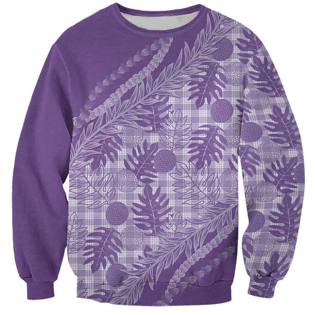 Hawaii Breadfruit Palaka Sweatshirt Poni Maile Lei LT9 Unisex Purple - Polynesian Pride