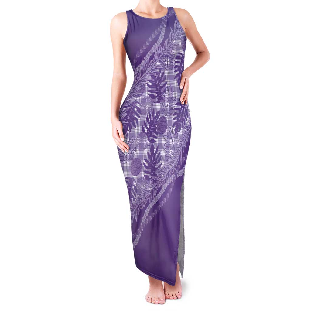 Hawaii Breadfruit Palaka Tank Maxi Dress Poni Maile Lei LT9 Women Purple - Polynesian Pride