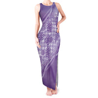 Hawaii Breadfruit Palaka Tank Maxi Dress Poni Maile Lei LT9 Women Purple - Polynesian Pride
