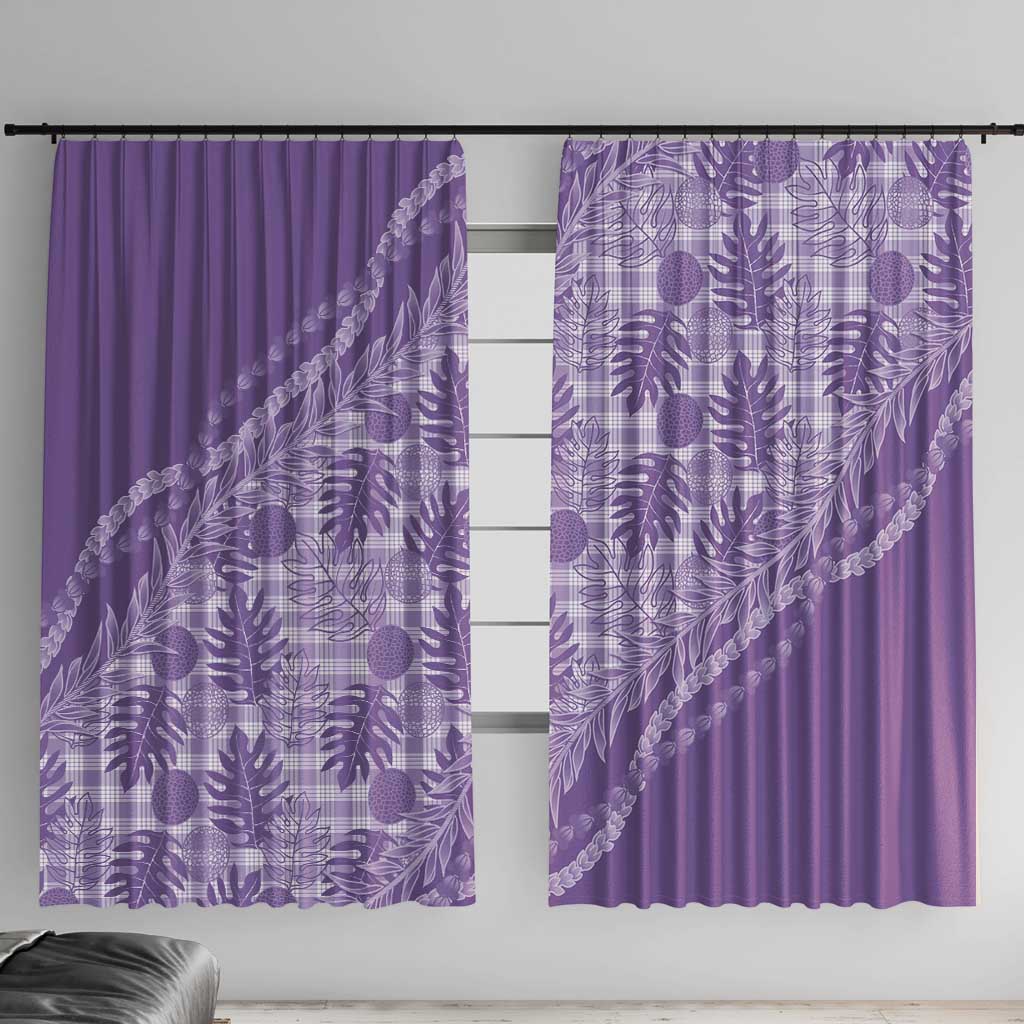 Hawaii Breadfruit Palaka Window Curtain Poni Maile Lei LT9 With Hooks Purple - Polynesian Pride
