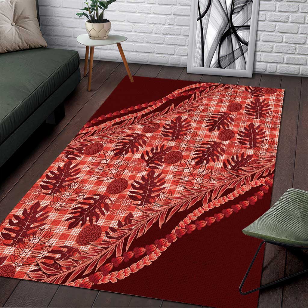 Hawaii Breadfruit Palaka Area Rug Ulaula Maile Lei LT9 Red - Polynesian Pride