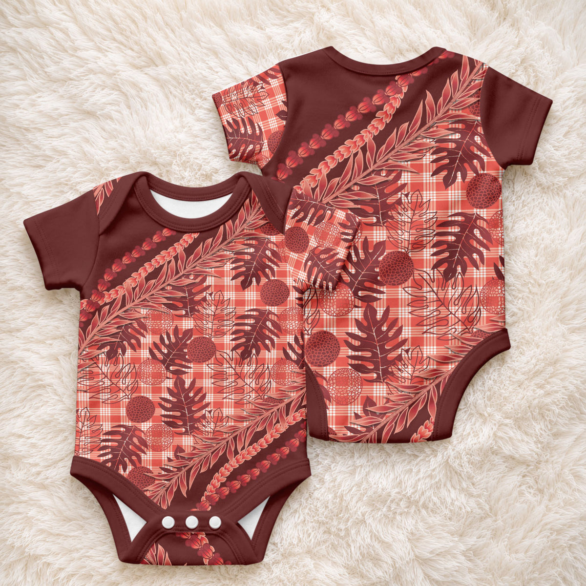 Hawaii Breadfruit Palaka Baby Onesie Ulaula Maile Lei LT9 - Polynesian Pride