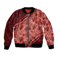 Hawaii Breadfruit Palaka Bomber Jacket Ulaula Maile Lei LT9 Unisex Red - Polynesian Pride