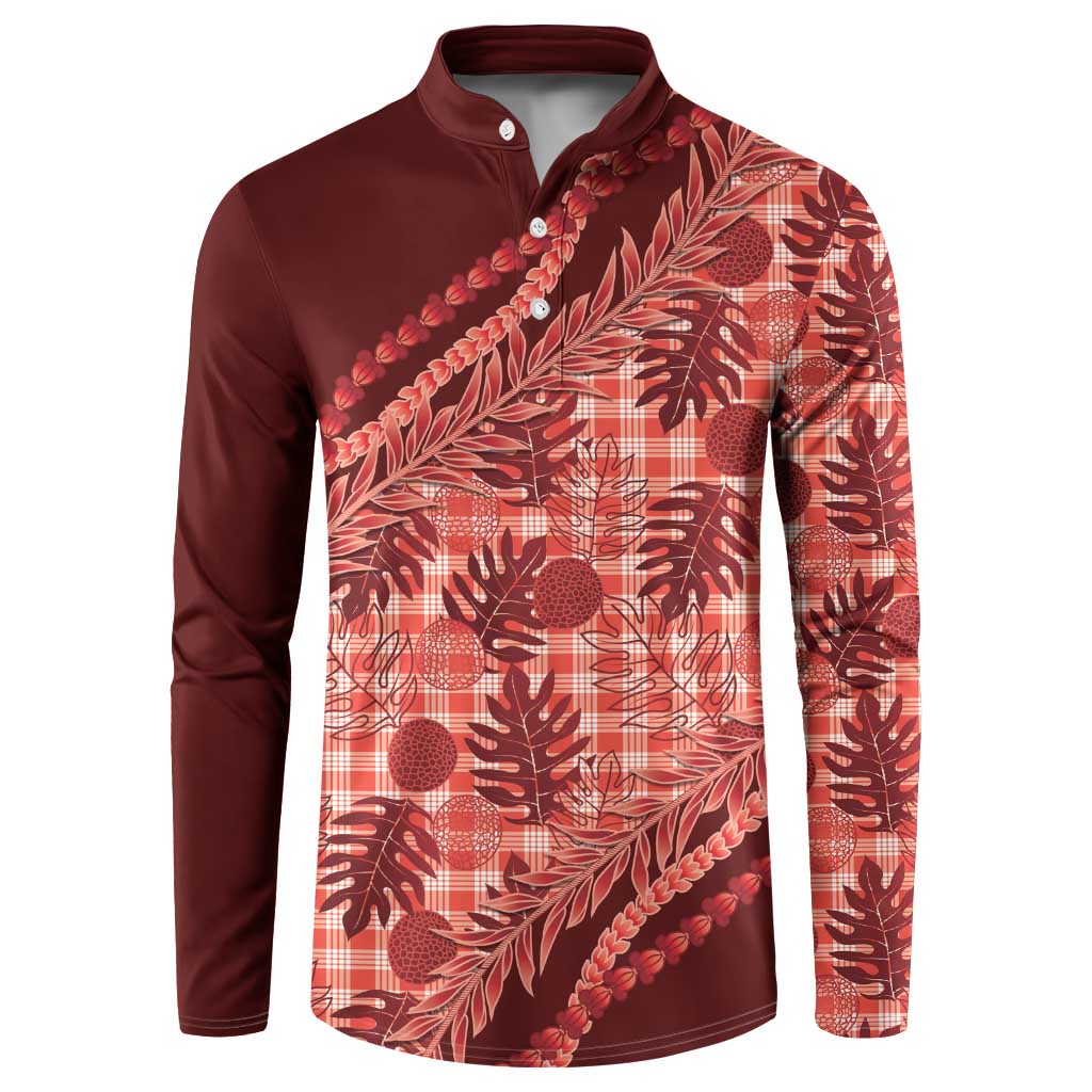 Hawaii Breadfruit Palaka Button Sweatshirt Ulaula Maile Lei LT9 Red - Polynesian Pride