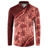 Hawaii Breadfruit Palaka Button Sweatshirt Ulaula Maile Lei LT9 Red - Polynesian Pride