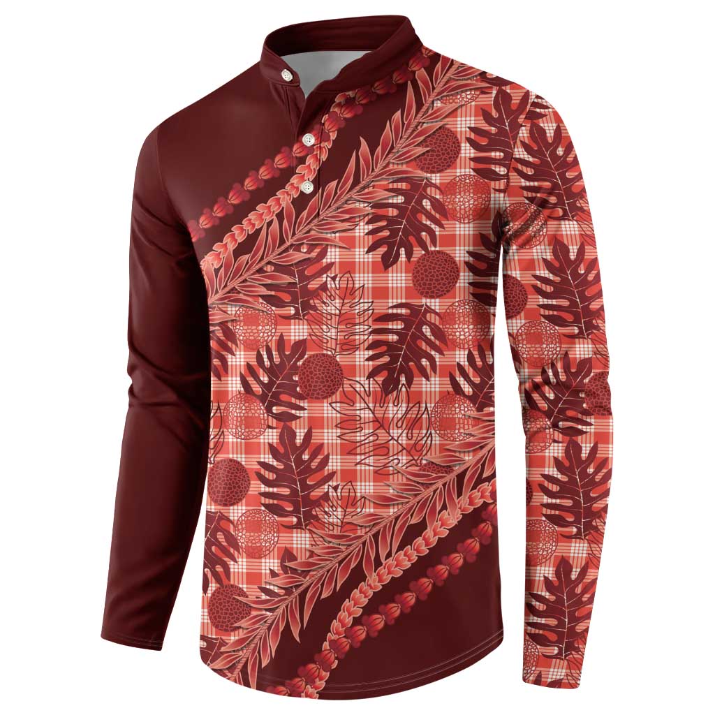 Hawaii Breadfruit Palaka Button Sweatshirt Ulaula Maile Lei LT9 - Polynesian Pride