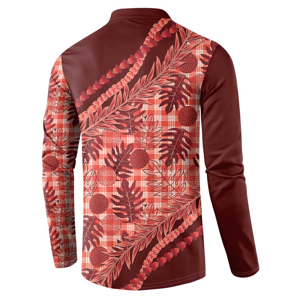 Hawaii Breadfruit Palaka Button Sweatshirt Ulaula Maile Lei LT9 - Polynesian Pride