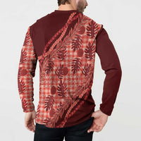 Hawaii Breadfruit Palaka Button Sweatshirt Ulaula Maile Lei LT9 - Polynesian Pride