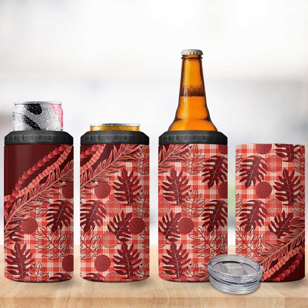 Hawaii Breadfruit Palaka 4 in 1 Can Cooler Tumbler Ulaula Maile Lei LT9 - Polynesian Pride