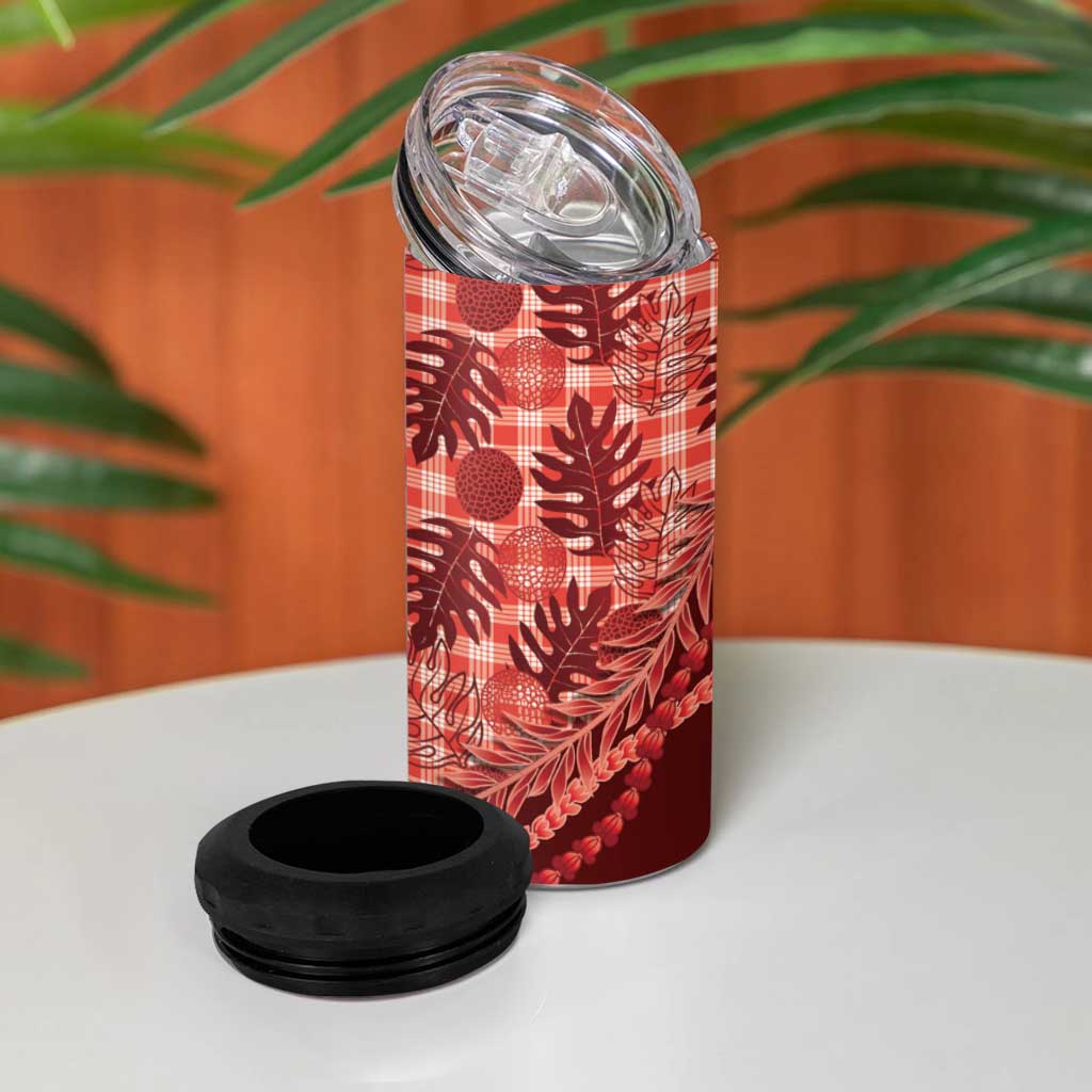 Hawaii Breadfruit Palaka 4 in 1 Can Cooler Tumbler Ulaula Maile Lei LT9 - Polynesian Pride