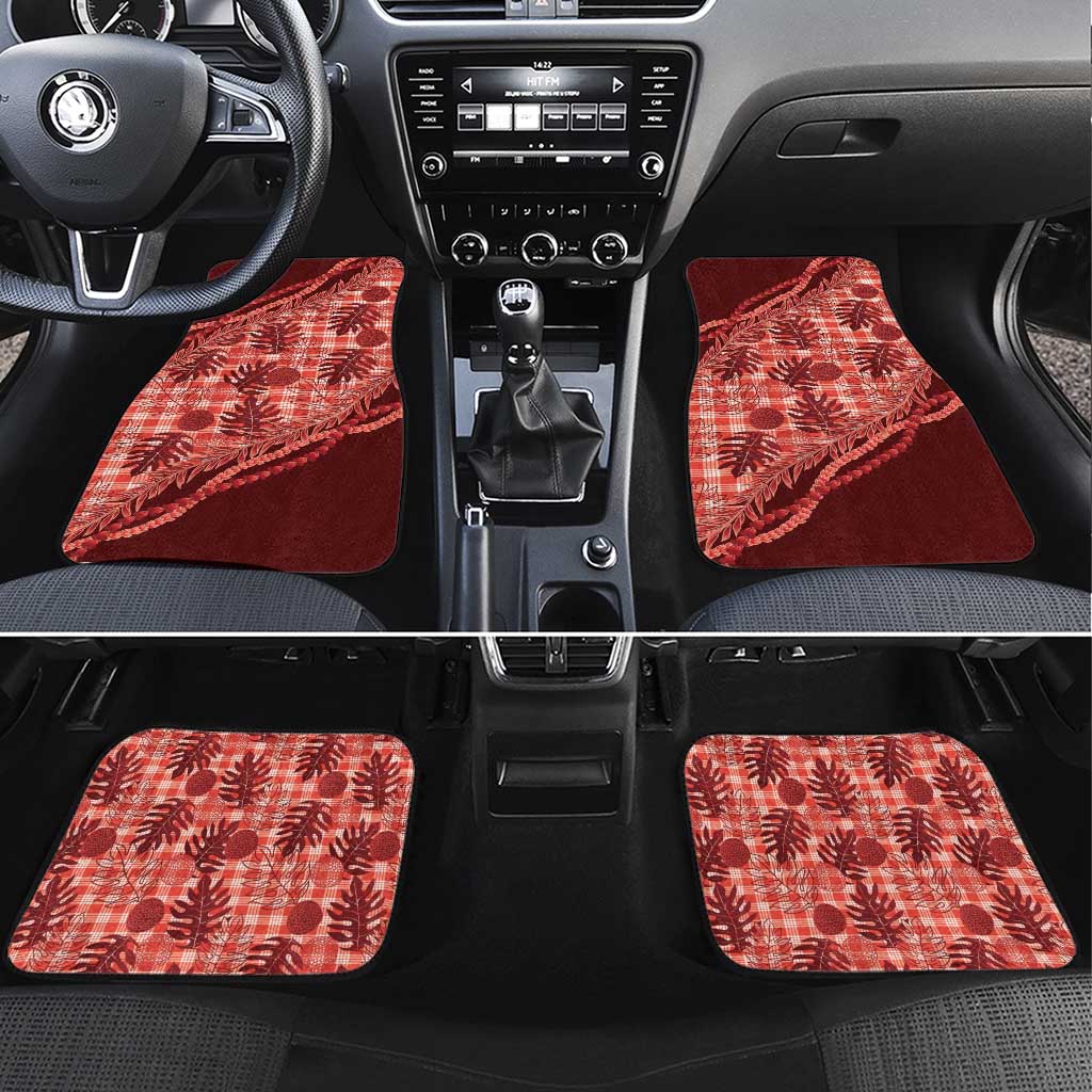 Hawaii Breadfruit Palaka Car Mats Ulaula Maile Lei LT9 Set 4pcs Red - Polynesian Pride