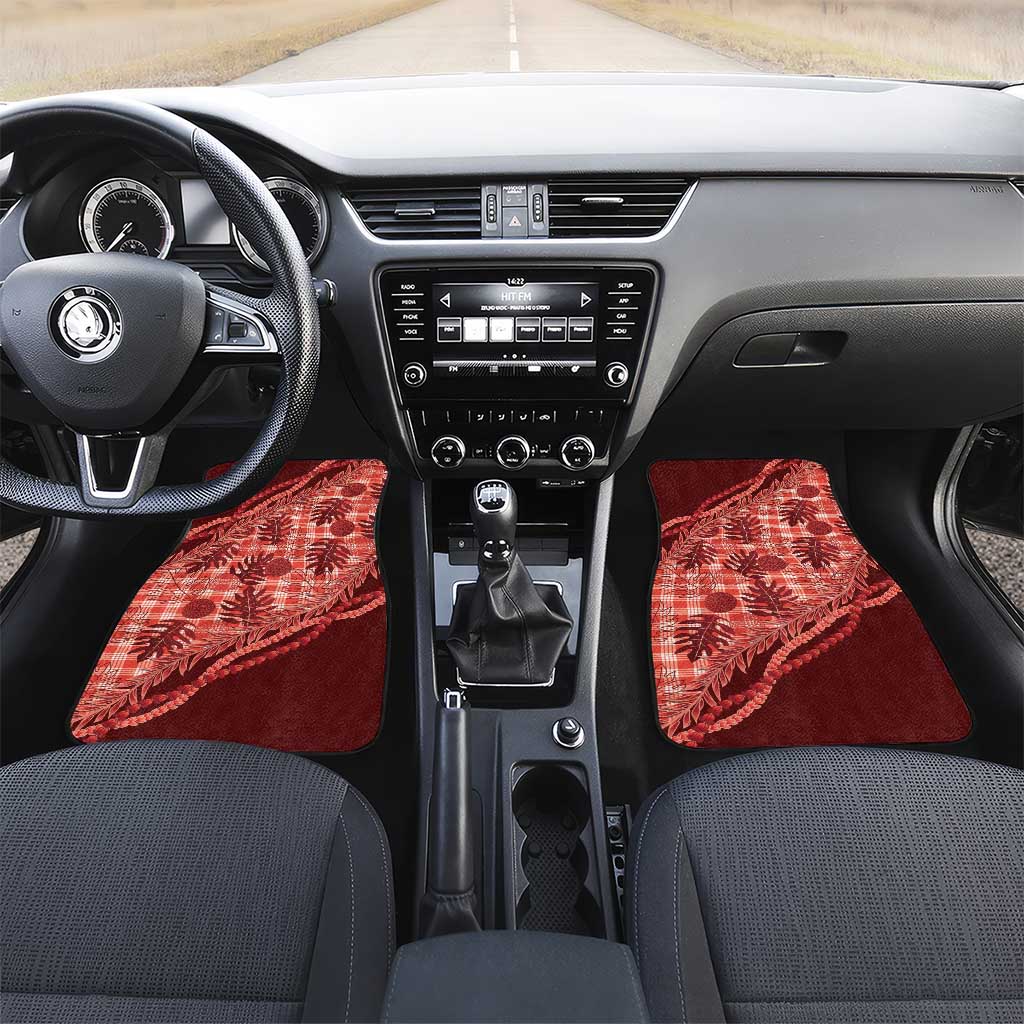 Hawaii Breadfruit Palaka Car Mats Ulaula Maile Lei LT9 Set 2pcs - Front Red - Polynesian Pride