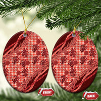 Hawaii Breadfruit Palaka Ceramic Ornament Ulaula Maile Lei LT9 Oval Red - Polynesian Pride