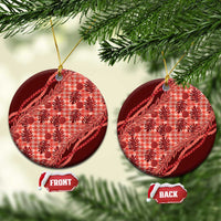 Hawaii Breadfruit Palaka Ceramic Ornament Ulaula Maile Lei LT9 Circle Red - Polynesian Pride
