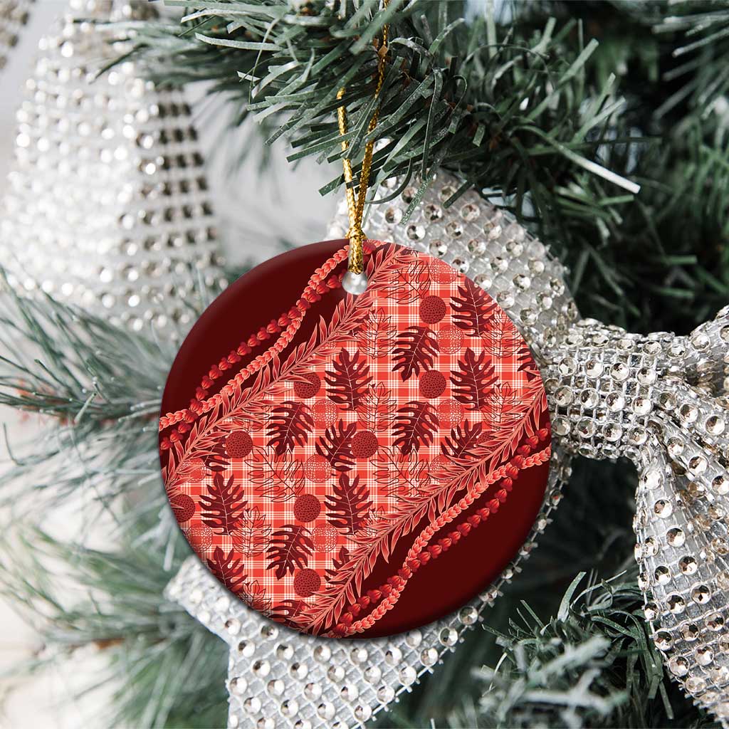 Hawaii Breadfruit Palaka Ceramic Ornament Ulaula Maile Lei LT9 - Polynesian Pride