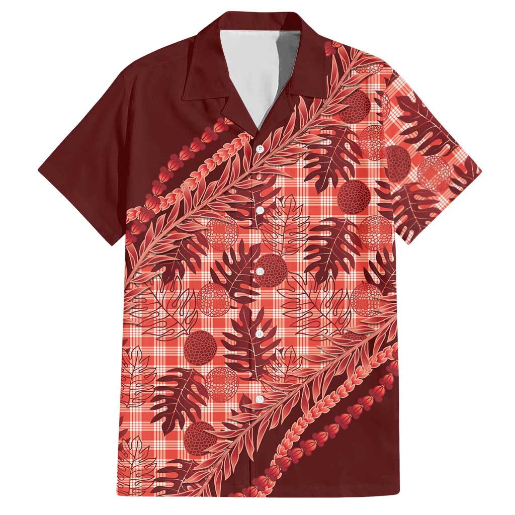 Hawaii Breadfruit Palaka Hawaiian Shirt Ulaula Maile Lei LT9 Red - Polynesian Pride