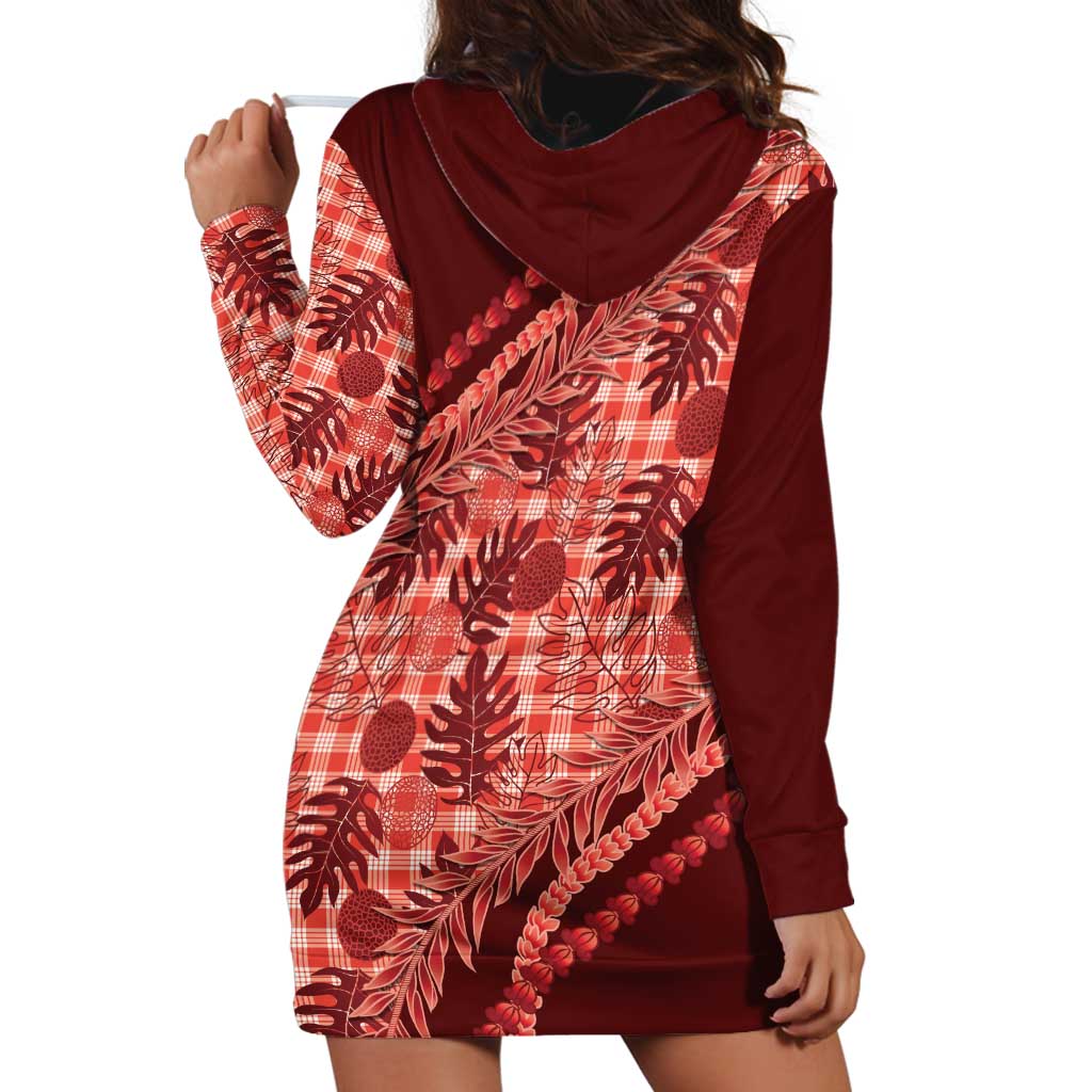 Hawaii Breadfruit Palaka Hoodie Dress Ulaula Maile Lei LT9 - Polynesian Pride