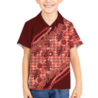 Hawaii Breadfruit Palaka Kid Hawaiian Shirt Ulaula Maile Lei LT9 Kid Red - Polynesian Pride