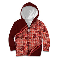 Hawaii Breadfruit Palaka Kid Hoodie Ulaula Maile Lei LT9 Zip Hoodie Red - Polynesian Pride