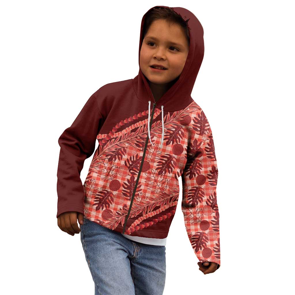 Hawaii Breadfruit Palaka Kid Hoodie Ulaula Maile Lei LT9 - Polynesian Pride