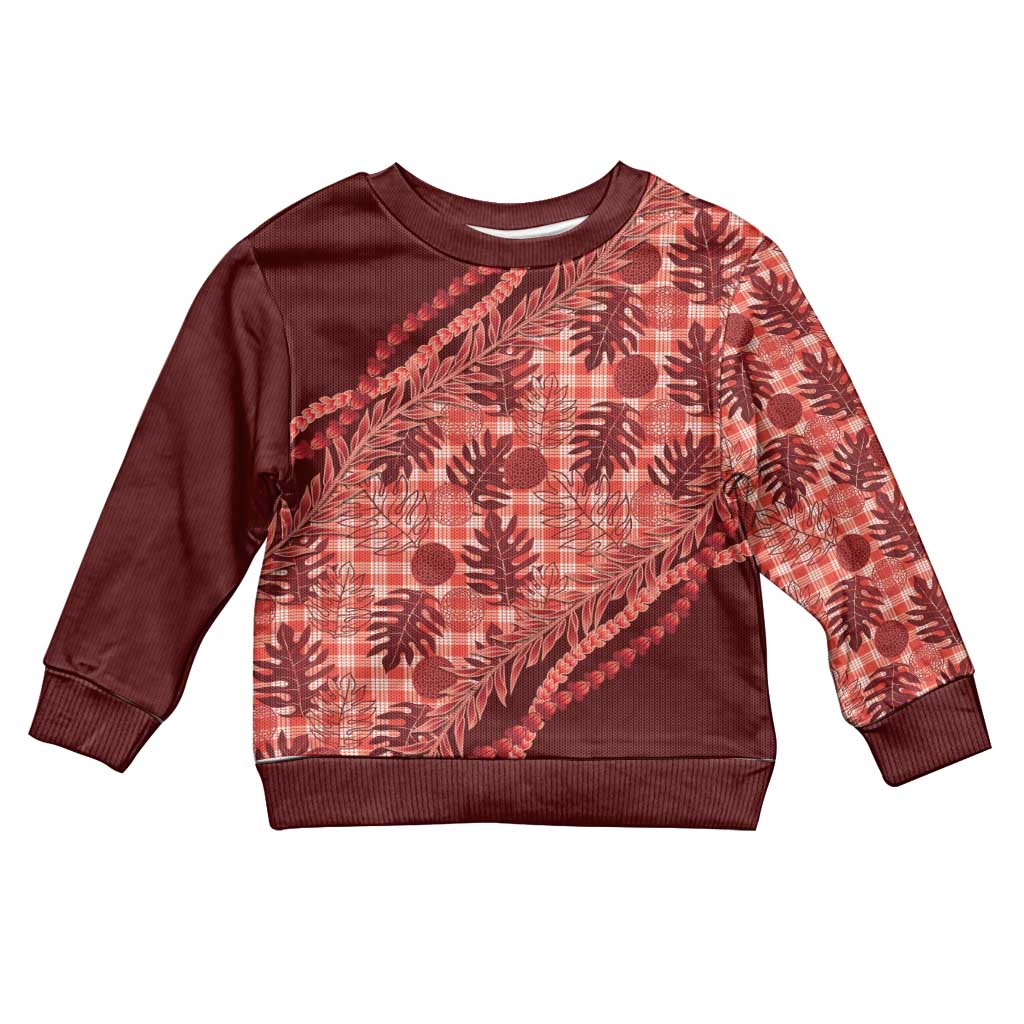 Hawaii Breadfruit Palaka Kid Ugly Christmas Sweater Ulaula Maile Lei LT9 Kid Red - Polynesian Pride