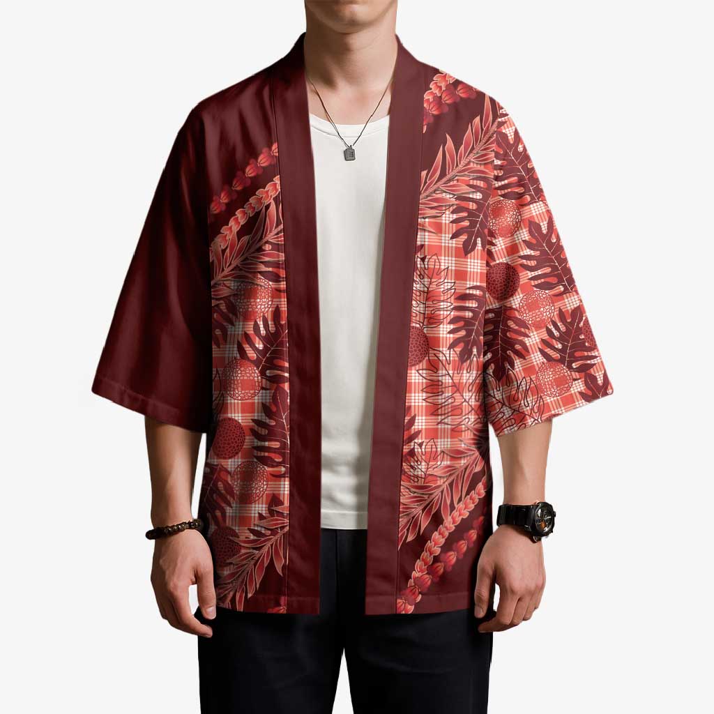 Hawaii Breadfruit Palaka Kimono Ulaula Maile Lei LT9 - Polynesian Pride