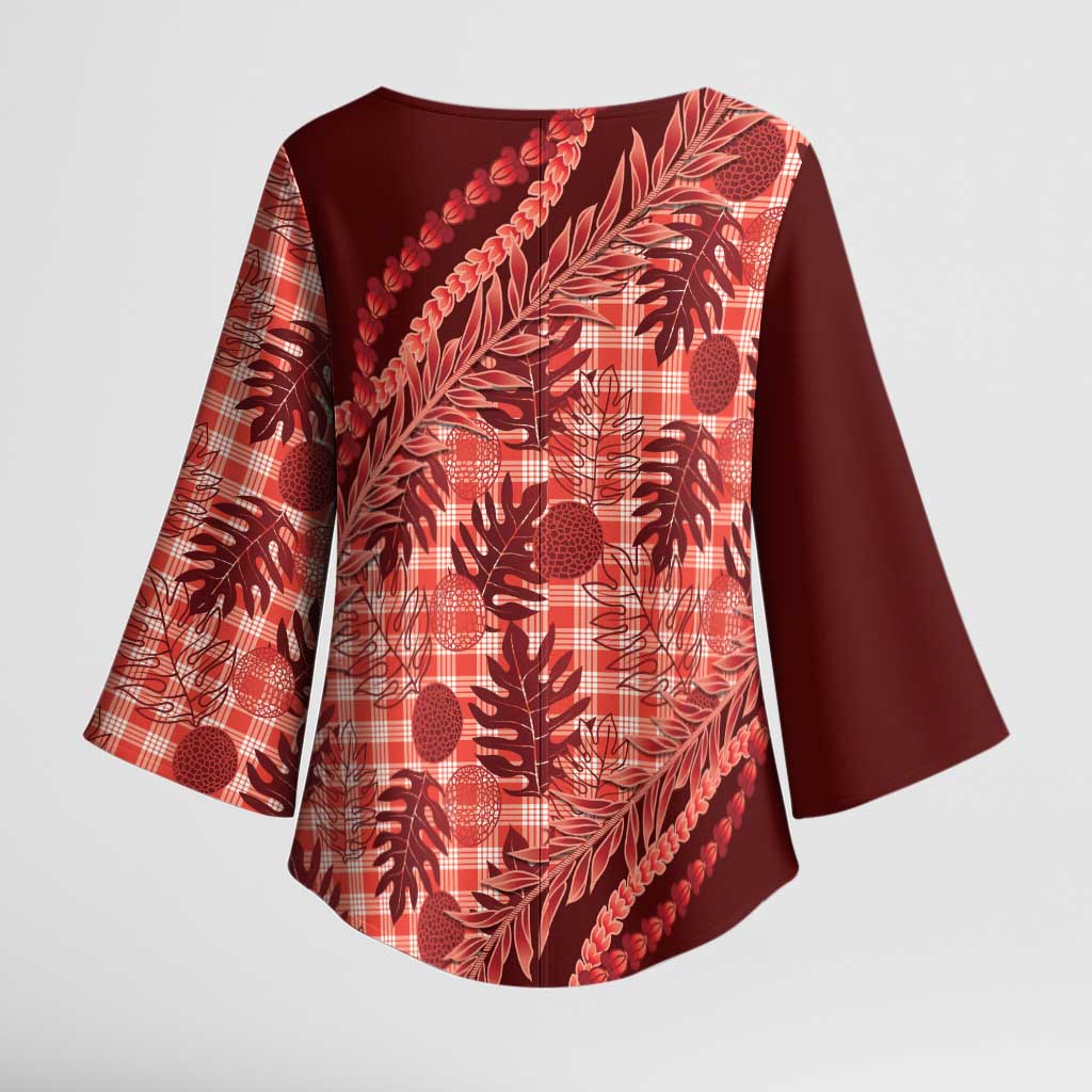 Hawaii Breadfruit Palaka Kimono Sleeve Blouse Ulaula Maile Lei LT9 - Polynesian Pride