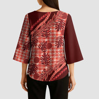 Hawaii Breadfruit Palaka Kimono Sleeve Blouse Ulaula Maile Lei LT9 - Polynesian Pride