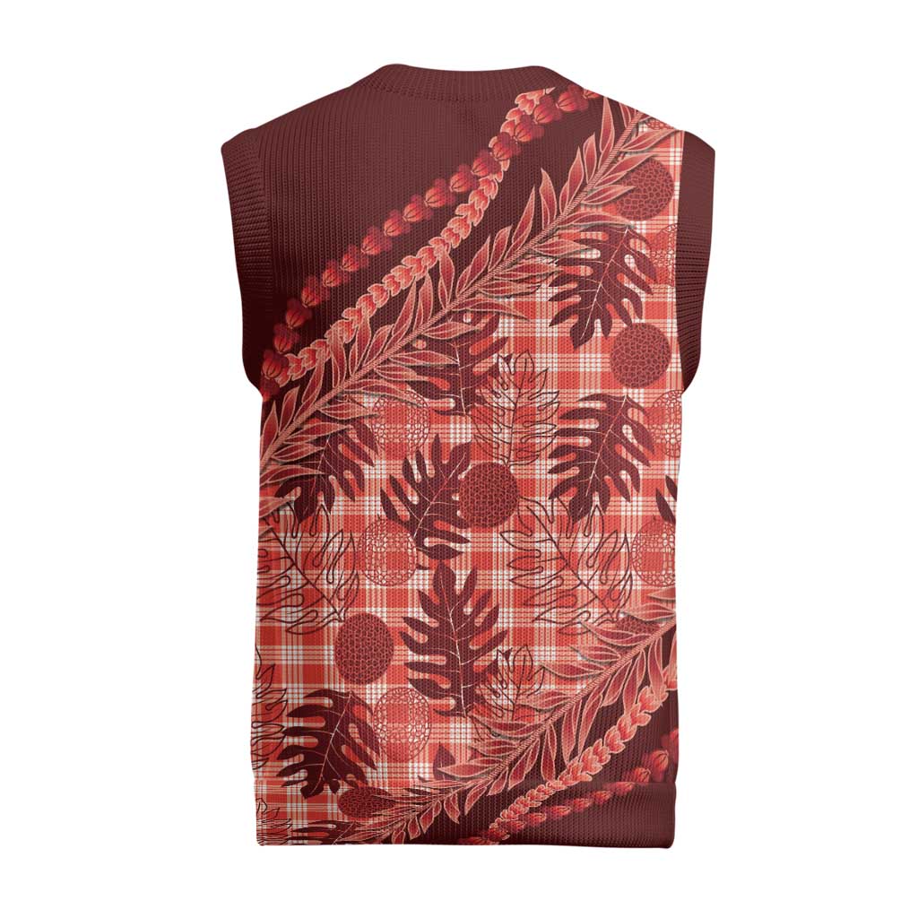 Hawaii Breadfruit Palaka Christmas Knitted V-Neck Vest Ulaula Maile Lei LT9 - Polynesian Pride
