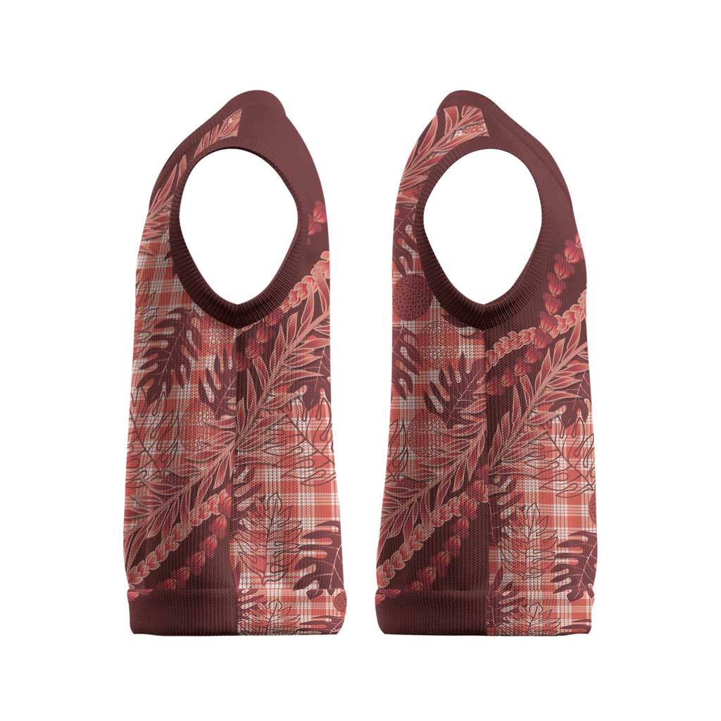 Hawaii Breadfruit Palaka Christmas Knitted V-Neck Vest Ulaula Maile Lei LT9 - Polynesian Pride