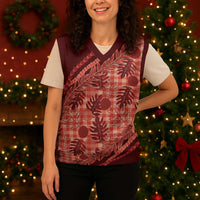 Hawaii Breadfruit Palaka Christmas Knitted V-Neck Vest Ulaula Maile Lei LT9 - Polynesian Pride