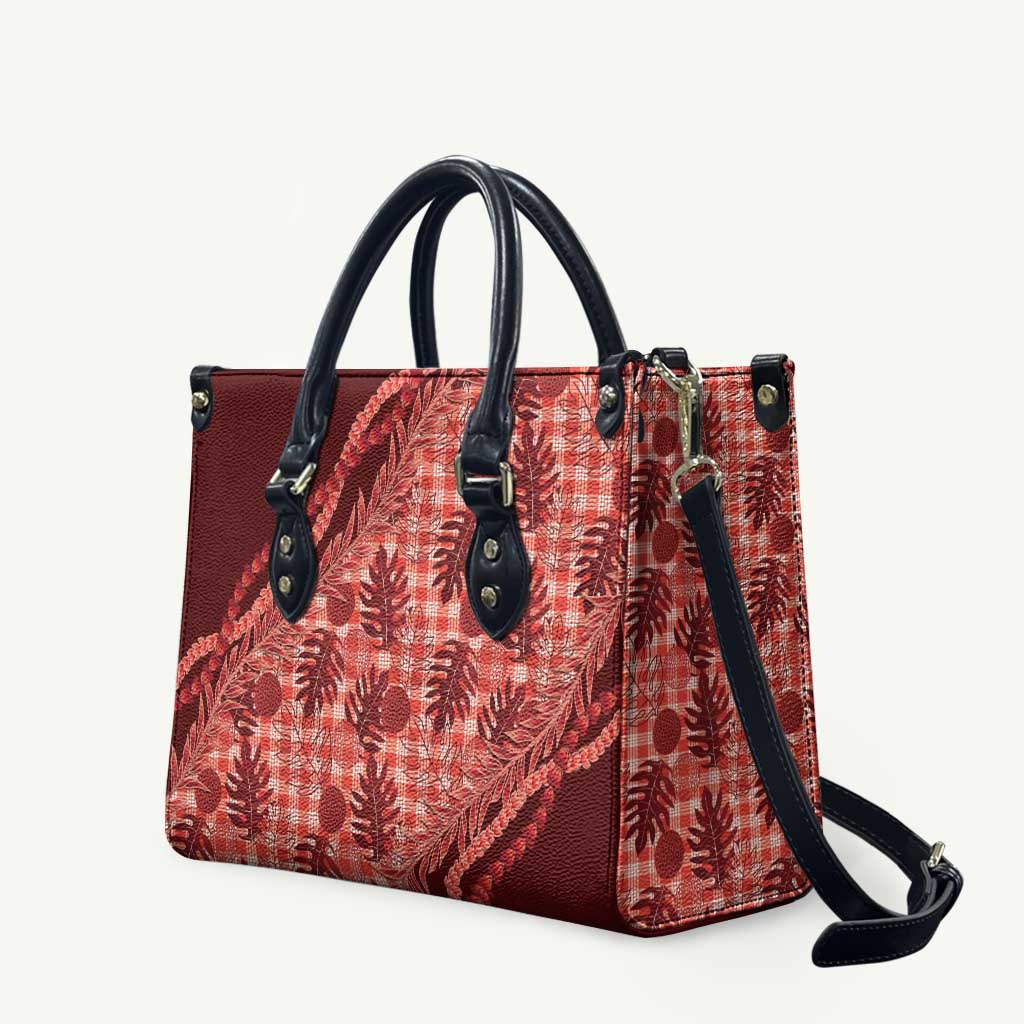 Hawaii Breadfruit Palaka Leather Bag Ulaula Maile Lei LT9 Red - Polynesian Pride