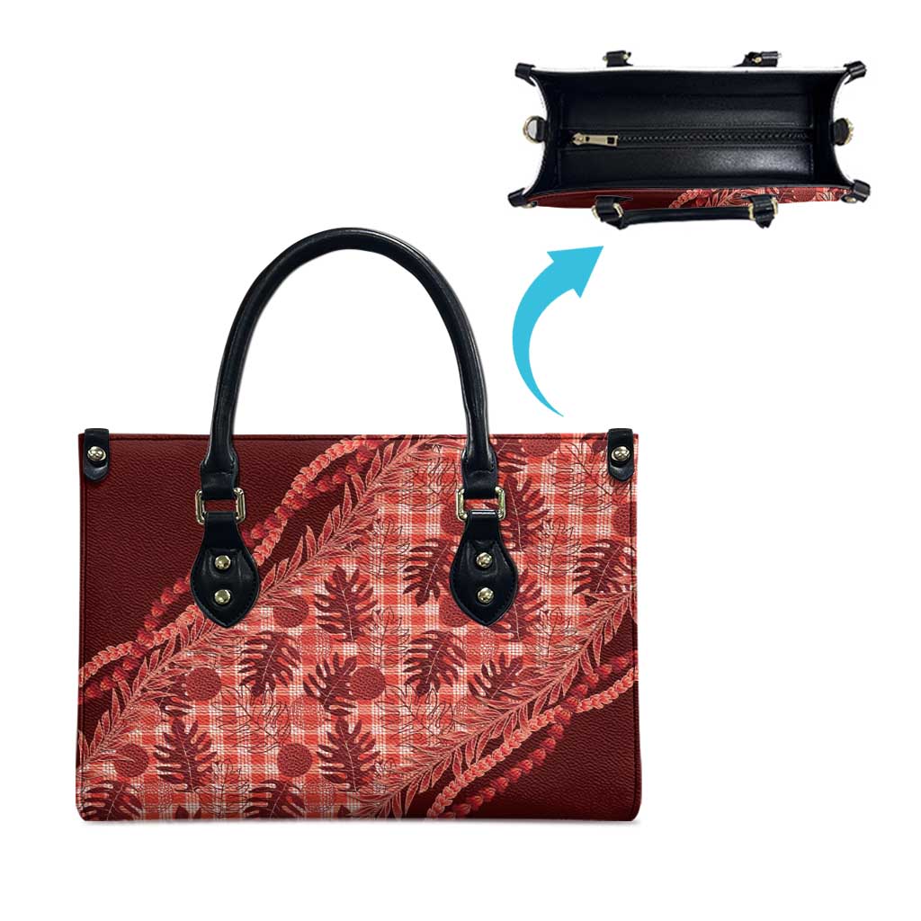 Hawaii Breadfruit Palaka Leather Bag Ulaula Maile Lei LT9 - Polynesian Pride