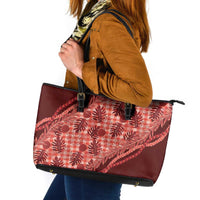 Hawaii Breadfruit Palaka Leather Tote Bag Ulaula Maile Lei LT9 Red - Polynesian Pride