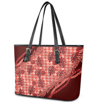 Hawaii Breadfruit Palaka Leather Tote Bag Ulaula Maile Lei LT9 - Polynesian Pride
