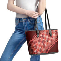 Hawaii Breadfruit Palaka Leather Tote Bag Ulaula Maile Lei LT9 - Polynesian Pride