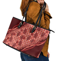 Hawaii Breadfruit Palaka Leather Tote Bag Ulaula Maile Lei LT9 - Polynesian Pride