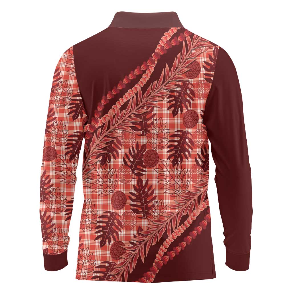 Hawaii Breadfruit Palaka Long Sleeve Polo Shirt Ulaula Maile Lei LT9 - Polynesian Pride