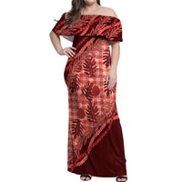Hawaii Breadfruit Palaka Off Shoulder Maxi Dress Ulaula Maile Lei LT9 Women Red - Polynesian Pride