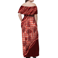 Hawaii Breadfruit Palaka Off Shoulder Maxi Dress Ulaula Maile Lei LT9 - Polynesian Pride