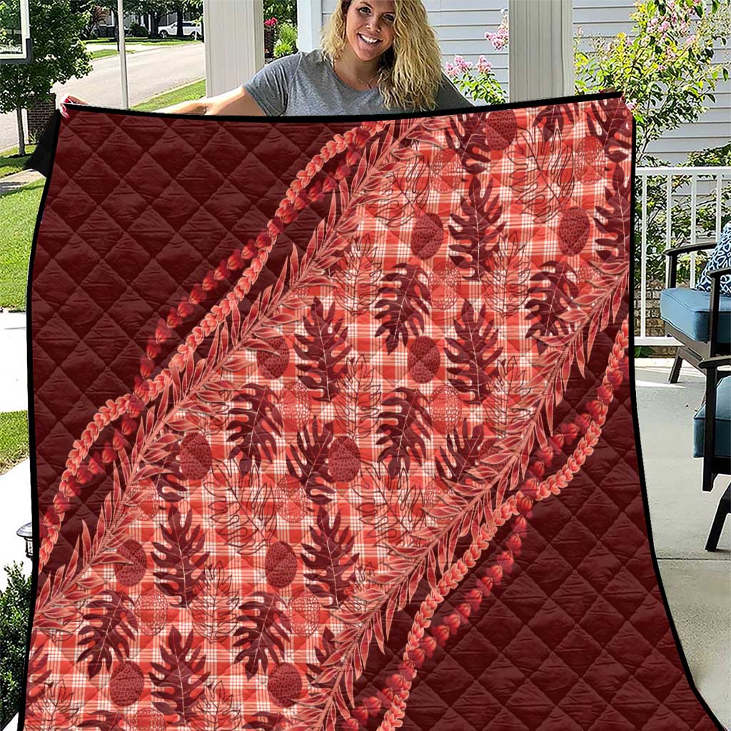 Hawaii Breadfruit Palaka Quilt Ulaula Maile Lei LT9 Red - Polynesian Pride