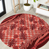 Hawaii Breadfruit Palaka Round Carpet Ulaula Maile Lei LT9 Red - Polynesian Pride